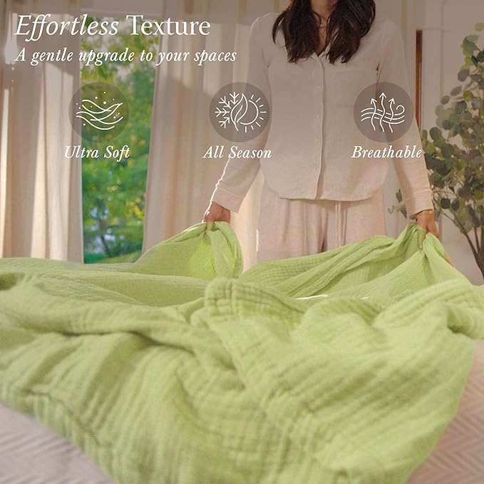 Threadmill Muslin Blanket for Twin Size Bed | 4-Layer Gauze Cotton Throw | Soft, Breathable, and Lightweight for All Seasons | Ideal Blanket or Bed Blanket | Sage Green