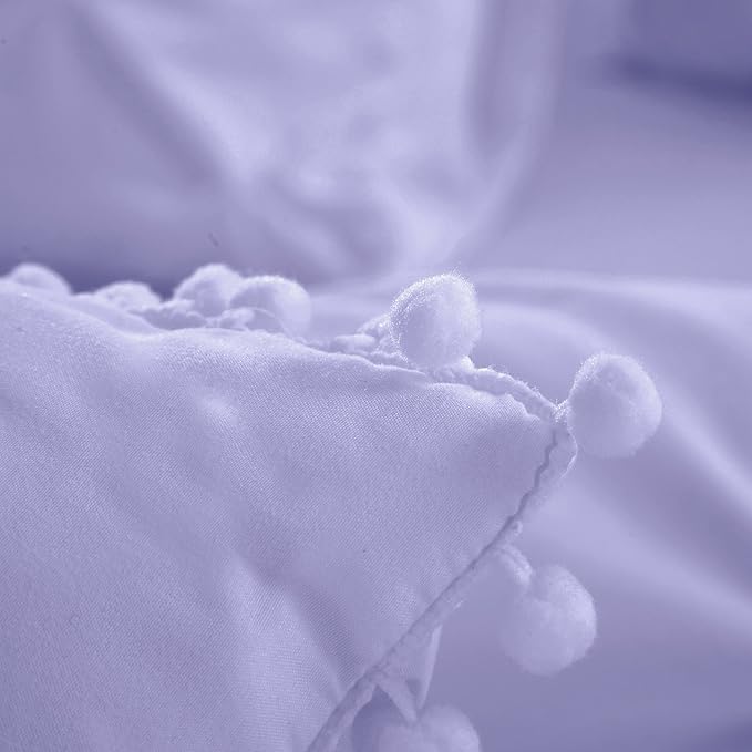 EVOLIVE 3pc Set Pinch Pleat/Kiss Pleat, Pintuck Down Alternative Comforter Set with Pompom (Twin, Purple)