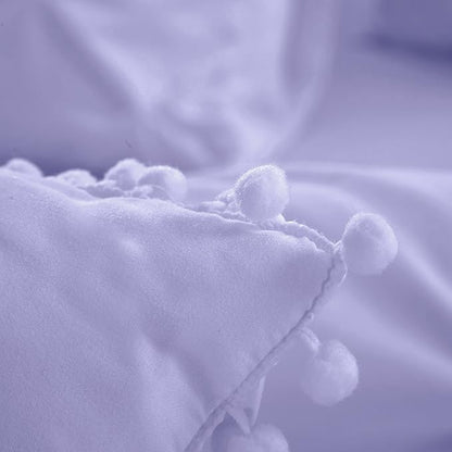 EVOLIVE 3pc Set Pinch Pleat/Kiss Pleat, Pintuck Down Alternative Comforter Set with Pompom (Twin, Purple)
