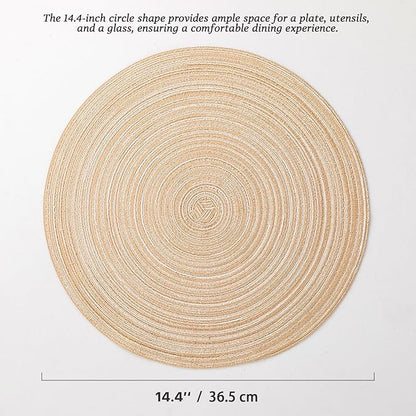 Round Placemats Set of 12 Woven Placemats Washable Braided Table Mats for Dining Table Heat Resistant Non-Slip Circle Place Mats(Beige)