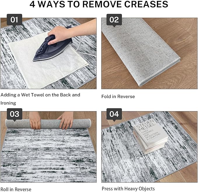 Modern Abstract Runner Rug 3x10, Black Grey White Washable Kitchen Runner Non-Slip Soft Hallway Rug Runner Thin Print Faux Wool Carpet for Entryway Bedroom Laundry Room Indoor Home Office Decor