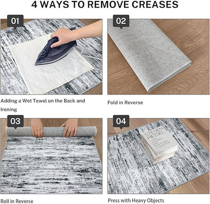 Modern Abstract Runner Rug 2.6x14, Black Grey White Washable Long Kitchen Runner Non-Slip Soft Hallway Rug Runner Thin Print Faux Wool Carpet for Entryway Bedroom Laundry Room Indoor Home Decor