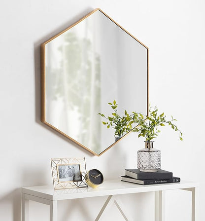 Kate and Laurel Rhodes 6-Sided Hexagon Wall Mirror, 30.75x34.75 Gold