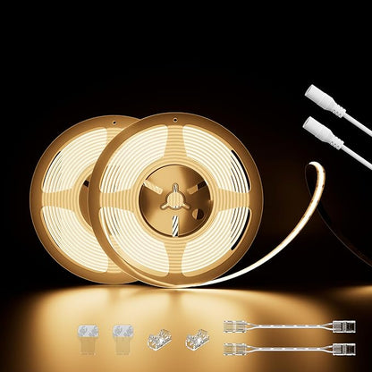 PAUTIX COB LED Strip Lights 40ft/12.2m Super Bright,504 LEDs/m Warm White 3000K CRI90+ Flexible LED Tape 24V for Cabinet Home DIY Lighting Projects with 2pcs COB Connector(Power Supply Not Included)