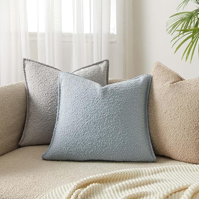 JUSPURBET Light Blue Decorative Pillow Covers 22x22 Set of 2 Throw Pillow Covers for Couch Sofa Bed Cozy Boucle Textured Cushion Covers Cases with Hidden Zipper for Living Room Home Decor