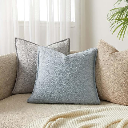 JUSPURBET Light Blue Decorative Pillow Covers 22x22 Set of 2 Throw Pillow Covers for Couch Sofa Bed Cozy Boucle Textured Cushion Covers Cases with Hidden Zipper for Living Room Home Decor