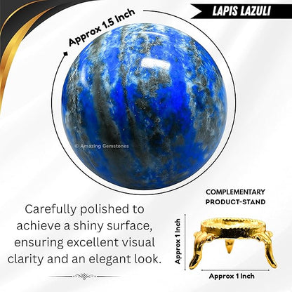 Amazing Gemstone Lapis Lazuli Crystal Ball with Stand - 1.5" Inches Crystal Sphere Meditation Balls for Witchcraft and Decorative Balls