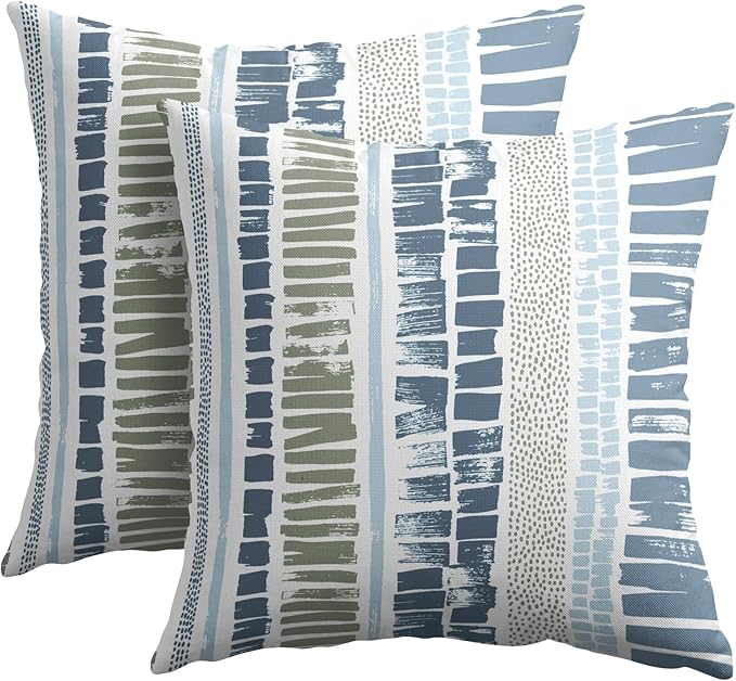 Blue Green Pillow Covers 20x20 Set of 2 Boho Striped Dots Print Pattern Decorative Outdoor Zipper Pillowcases Rustic Decoration Farmhouse Linen Throw Cushion Cover Decor for Home Couch Sofa Bed