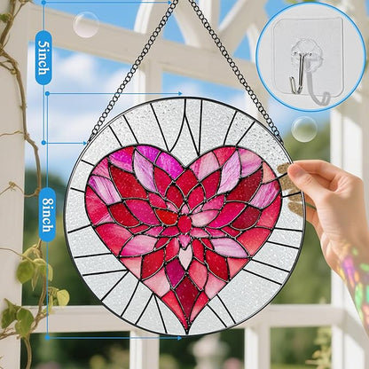 Stained Glass Window Hanging - 8 Inch Valentine Sun Catcher, Suncatcher Window Decor | Anniversary, Birthday, Christmas, Mother's Day, Valentine’s Day Gifts for Couple, Lover, Mom, Wife, Girlfriend