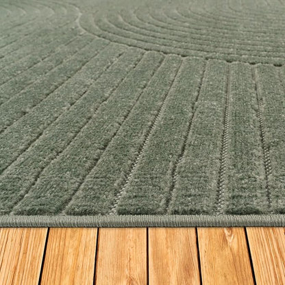 Paco Home Modern Area Rug with Raised Curved Line Pattern – Minimalist Design in Green, Size: 6'7" x 9'6"