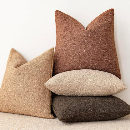 Foindtower Decorative Textured Boucle Throw Pillow Covers Accent Solid Pillow Cases Neutral Soft Cozy Couch Cushion Case for Chair Sofa Bedroom Living Room Home Decor 24x24 Inch,1PC,Burnt Orange Hazel