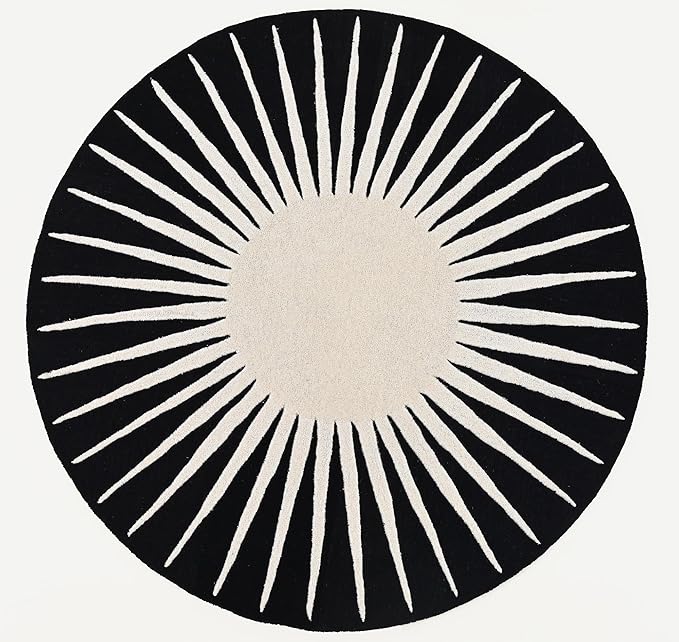 Modern Round Area Rug – Hand-Tufted with 100% NZ Wool, Thick & Soft Circular Carpet for Living Room, Bedroom & Dining Room Decor (Black, 6' Round)