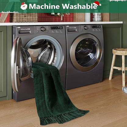 Collive Christmas Kitchen Rugs Washable, 2' x 4.3' Green Hand-Woven Farmhouse Bathroom Mats, Low File Front Door Rug Boho Reversible Bedroom Runner Carpet for Entryway Foyer Home Decor