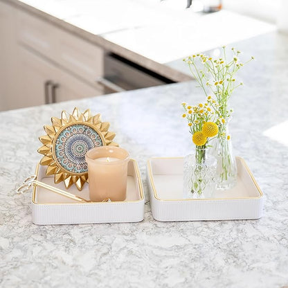 2 Pack White Catch All Trays for Jewelry| Small Leather Valet Tray| Key Bowl for Entryway Table EDC Trinket Tray Catch All| Perfume Trays for Dresser Organizer Perfume Holder (Set of 2)