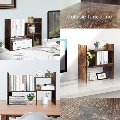 BROWN-BROWN Desktop Shelves & Office Shelves Desk Shelf Organizer Wooden Desk Shelf