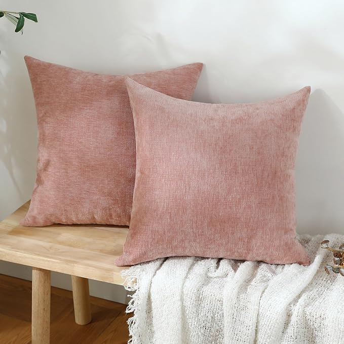 Jeneoo Blush Pink Decorative Throw Pillow Covers Soft Chenille Comfy Square Couch Cushion Cases for Living Room Sofa Decor (Set of 2, 20 x 20 Inches)