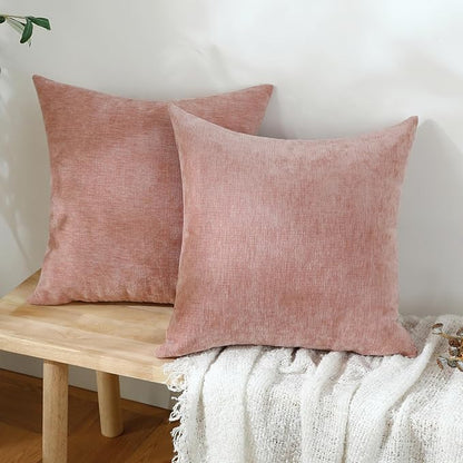Jeneoo Blush Pink Decorative Throw Pillow Covers Soft Chenille Comfy Square Couch Cushion Cases for Living Room Sofa Decor (Set of 2, 18 x 18 Inches)