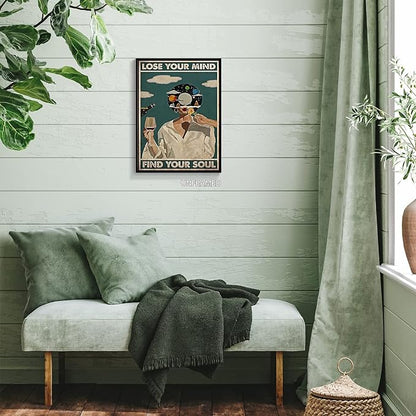 YuzhongART Vintage Lose Your Mind Find Your Soul Poster Mental Health Quote Canvas Wall Art Posters Cool Unique Music Girl Print Painting Abstract Wall Decor for Bedroom Bathroom 24x36in Unframed