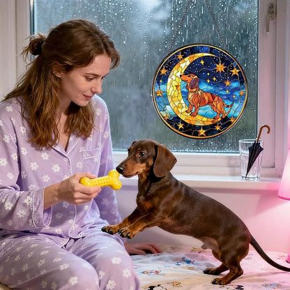 Rngmsi Dachshund Stained Glass Window Hanging Gifts, 7.8″ Weiner Dog Sun Catchers for Indoor Window Decor, Decorative Sun Catchers Home Wall Art Animal Memorial Gift