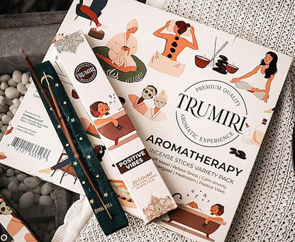 Aromatherapy Incense Sticks - Total 120 Insence-Sticks (20 Insense x 6 Inscents) - Inciensos Aromaticos para La Casa Aroma Incents for Positive Vibes Meditation Stress Relief + Incense Holder