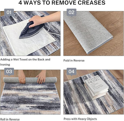 Modern Abstract Runner Rug 3x10, Grey Black Multi Washable Kitchen Runner Non-Slip Soft Hallway Rug Runner Thin Print Faux Wool Carpet for Entryway Bedroom Laundry Room Indoor Home Office Decor
