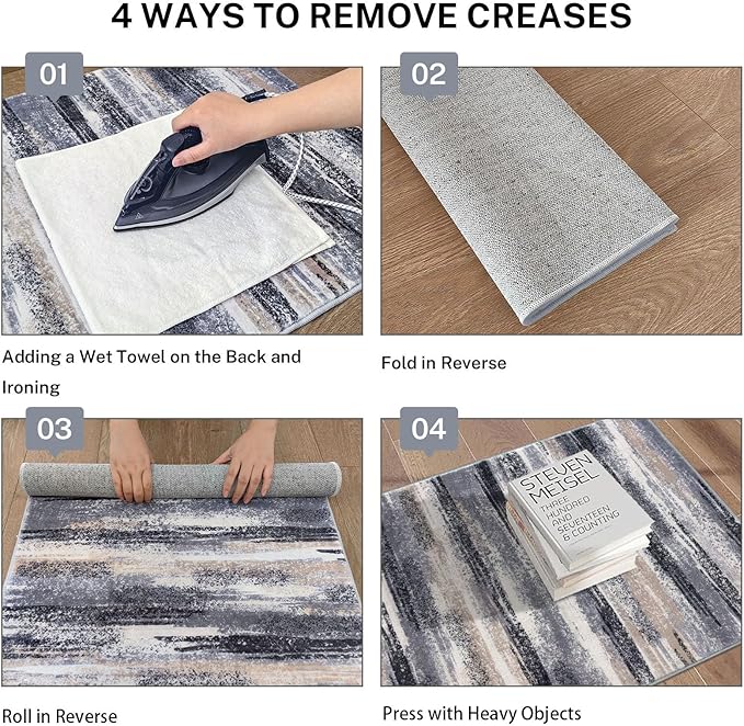 Modern Abstract 9x12 Large Machine Washable Living Room Rug Non-Slip Soft Bedroom Area Rug Grey Black Multi Ultra Thin Print Faux Wool Carpet Throw Rugs for Nursery Playroom Dining Room Indoor