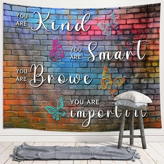 DYNH Colorful Mental Health Tapestry,Hip Hop Disco Graffiti Rainbow Wall Hanging,Inspirational Wall Blanket Decor for Counseling Therapy Office Bedroom,60x40In