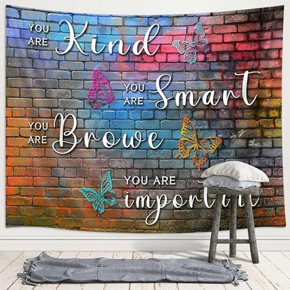DYNH Colorful Mental Health Tapestry,Hip Hop Disco Graffiti Rainbow Wall Hanging,Inspirational Wall Blanket Decor for Counseling Therapy Office Bedroom,90x70In
