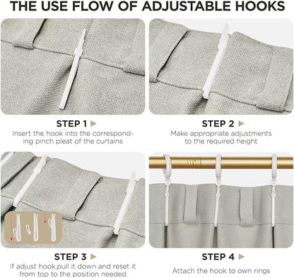 Joydeco Greyish White Pinch Pleated Thick Linen Curtains 90 Inch Long 2 Panel Set for Living Room, Double-Faced Curtain for Bedroom, Back Tab Blackout Drapes with Adjustable Hooks (40”W x90”L)