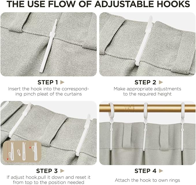 Joydeco Greyish White Pinch Pleated Thick Linen Curtains 96 Inch Long 2 Panel Set for Living Room, Double-Faced Curtain for Bedroom, Back Tab Blackout Drapes with Adjustable Hooks (40”W x96”L)