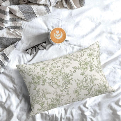 Sage Green Pillow Covers 12x20 Set of 2 Light Green Floral Chinoiserie Throw Pillows Rustic Toile Flower Decorative Pillow Cases Outdoor Chinoiserie Decor Lumbar Cushion Case for Couch Sofa