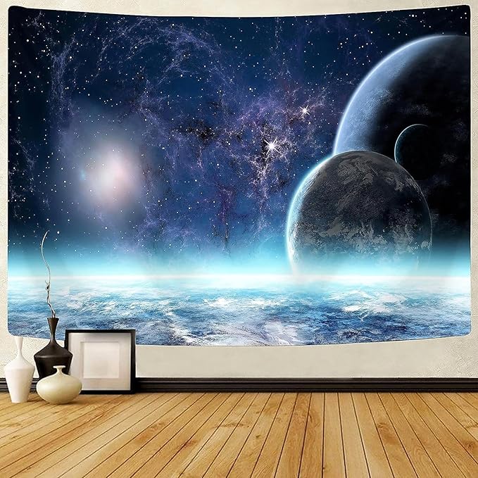 Delur Planet Galaxy Tapestry Universe Starry Sky Cosmic Outer Space Tapestry Wall Hanging Milky Way Psychedelic Nebula Headboard for Bedroom Living Room Home Decor (70.8" x 92.5")
