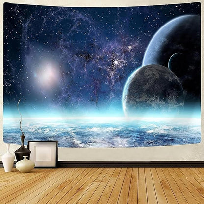Delur Planet Galaxy Tapestry Universe Starry Sky Cosmic Outer Space Tapestry Wall Hanging Milky Way Psychedelic Nebula Headboard for Bedroom Living Room Home Decor (51.2" x 59.1")