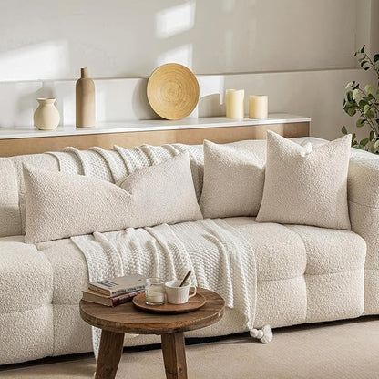 MIULEE Textured Boucle Throw Pillow Cover Beige Accent Solid Lumbar Pillow Case Decorative Soft Pack of 1 Couch Cushion Chair Sofa Bedroom Livingroom Home Decor,24x16 Inch