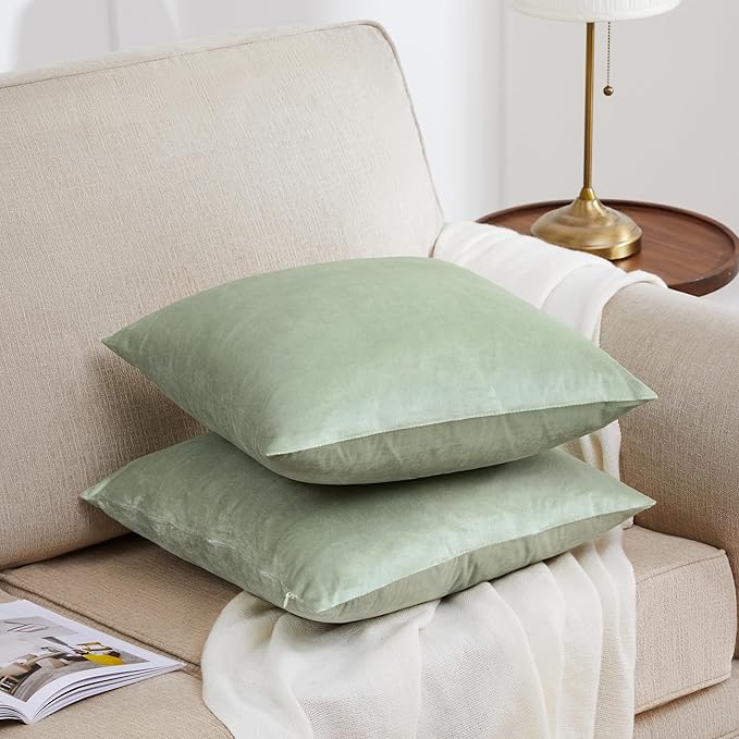 GIGIZAZA Throw Pillow Covers 22x22 Inch Sage Green Velvet Pillows Decorative Covers Pack of 2 for Sofa Pillowcase Cushion Covers