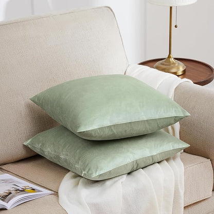 GIGIZAZA 18x18 Pillow Covers Set of 2 Velvet Throw Pillows Decorative Sage Green Covers for Couch Sofa Bedroom Pillowscase