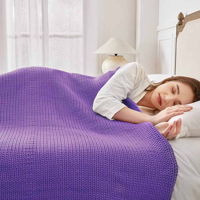 Guohaoi Knitted Weighted Blanket for Adults (Purple 48"x72" 15lbs) No Beads Cooling Throw Blanket for Hot Sleepers, Home Decor Breathable Chunky Knit Heavy Blanket Use on Full Size Bed