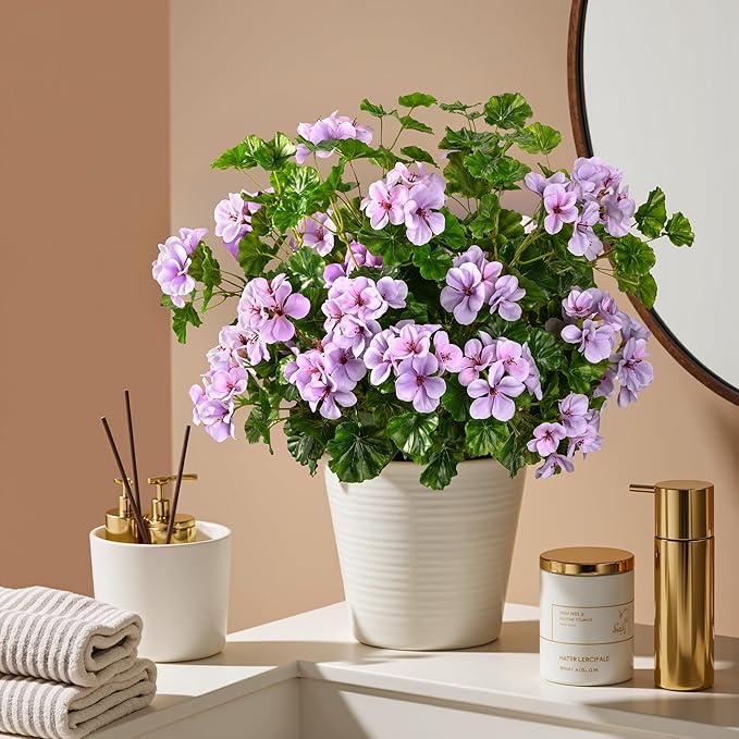 Artificial Flowers for Outdoors Artificial Geraniums for Indoor Fake Flowers Uv Resistant Artificial Outdoor Flowers Suitable for Indoor Home Decor Outdoor Garden Decor (Purple, 8PCS,17.7In)
