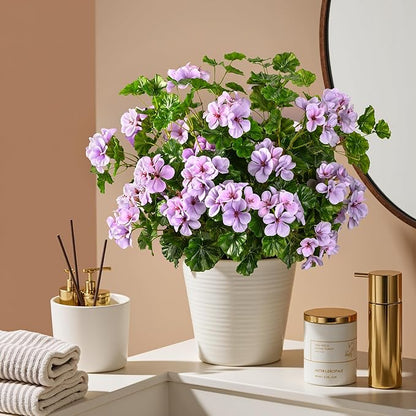 Artificial Flowers for Outdoors Artificial Geraniums for Indoor Fake Flowers Uv Resistant Artificial Outdoor Flowers Suitable for Indoor Home Decor Outdoor Garden Decor (Purple, 8PCS,17.7In)