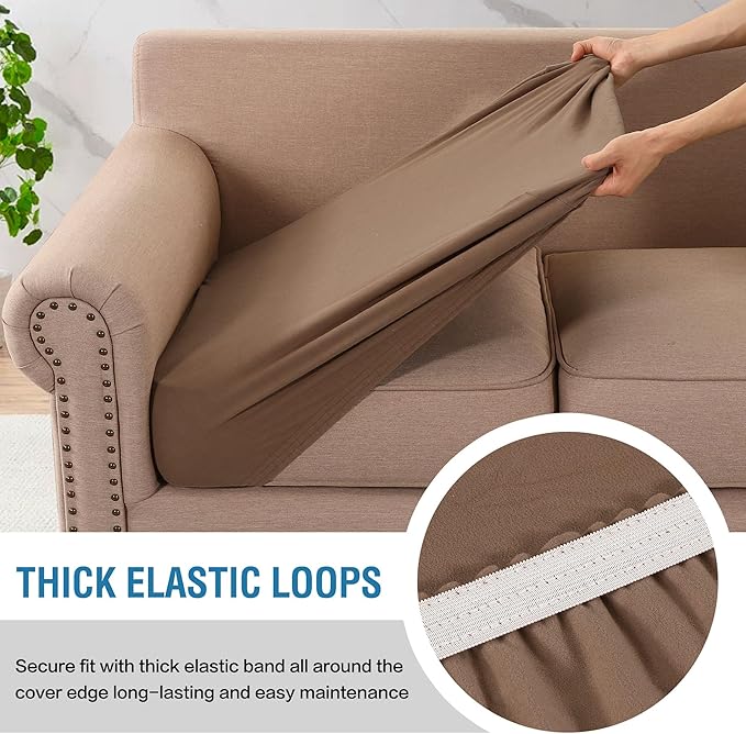 H.VERSAILTEX Fleece Couch Cushion Covers Stretch Couch Covers for 3 Cushion Couch Sofa Thick and Soft Couch Covers Washable (3 Piece Sofa Cushion Cover, Camel)