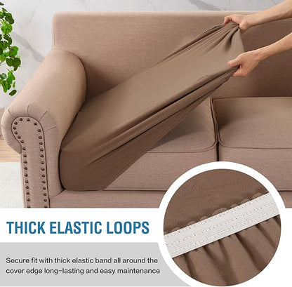 H.VERSAILTEX Fleece Couch Cushion Covers Stretch Couch Covers for 3 Cushion Couch Sofa Thick and Soft Couch Covers Washable (3 Piece Sofa Cushion Cover, Camel)