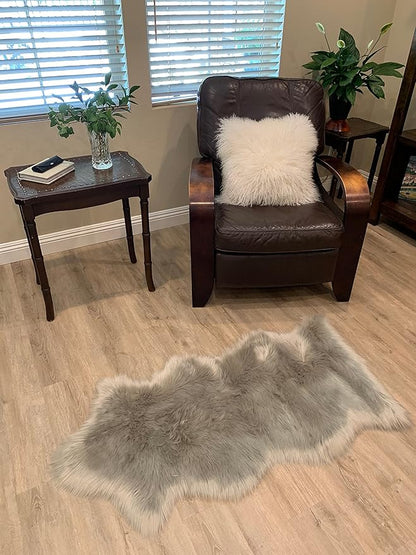LAMBZY Faux Sheepskin Super Soft Hypoallergenic Silky Shag Rug for Living Room, Kids Room, Sofa (Single and a Half 2'x4'6", Grey)