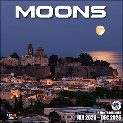 RED EMBER Moons 2026 Wall Calendar 12 Month | 12" x 24" Open | Thick & Sturdy Paper | Holiday Gift | Space Calendar 2026