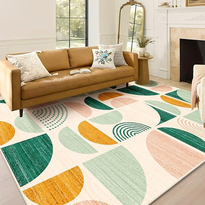 MUJOO Green Rug Boho Washable,5x7 Area Rugs for Living Room Bedroom,Large Throw Floor Carpet Non Slip Soft Modern Abstract Sage Green