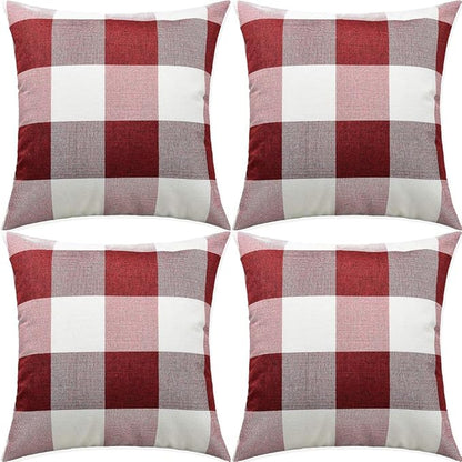 Artaimee Red and White Buffalo Check Plaid Throw Pillow Covers (18x18 inches, Set of 4) – Soft Velvet Cushion Case for Sofa, Couch, Bed, Home Décor, and Holiday Decorations