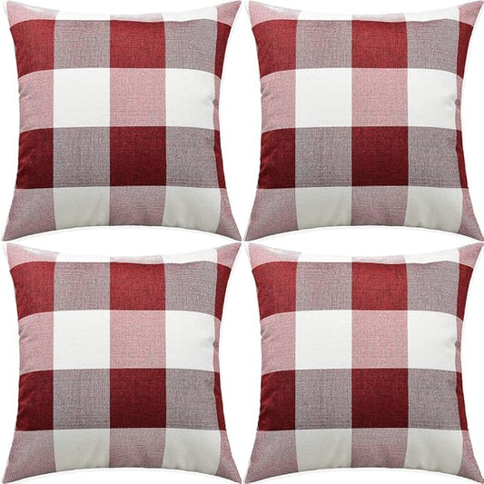 Artaimee Red and White Buffalo Check Plaid Throw Pillow Covers (18x18 inches, Set of 4) – Soft Velvet Cushion Case for Sofa, Couch, Bed, Home Décor, and Holiday Decorations