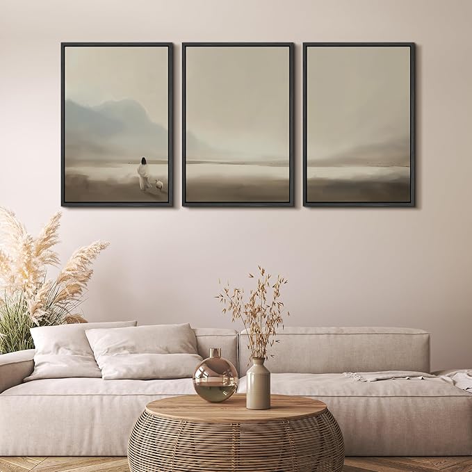 MUDECOR Framed Wall Art Print Set Serene Coastal Landscape Minimalist Illustrations Modern Art Boho Decorative Colorful Chic for Living Room, Bedroom, Office - 16"x24"x3 Black