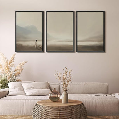 MUDECOR Framed Wall Art Print Set Serene Coastal Landscape Minimalist Illustrations Modern Art Boho Decorative Colorful Chic for Living Room, Bedroom, Office - 16"x24"x3 Black