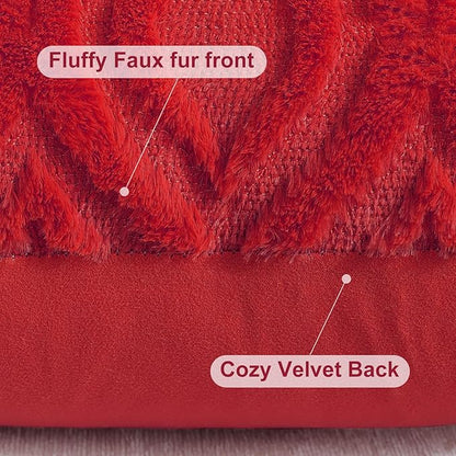 decorUhome Throw Pillow Covers 20x20 Inch Set of 2, Soft Plush Faux Wool Red Solid Couch Pillow Covers, Accent Farmhouse Neutral Square Pillow Cases for Sofa Bed Living Room