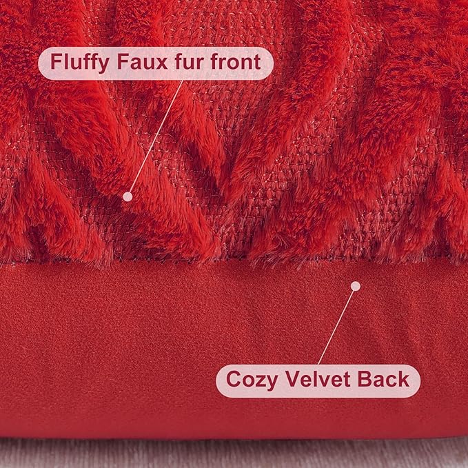 decorUhome Throw Pillow Covers 16x16 Inch Set of 2, Soft Plush Faux Wool Red Solid Couch Pillow Covers, Accent Farmhouse Neutral Square Pillow Cases for Sofa Bed Living Room